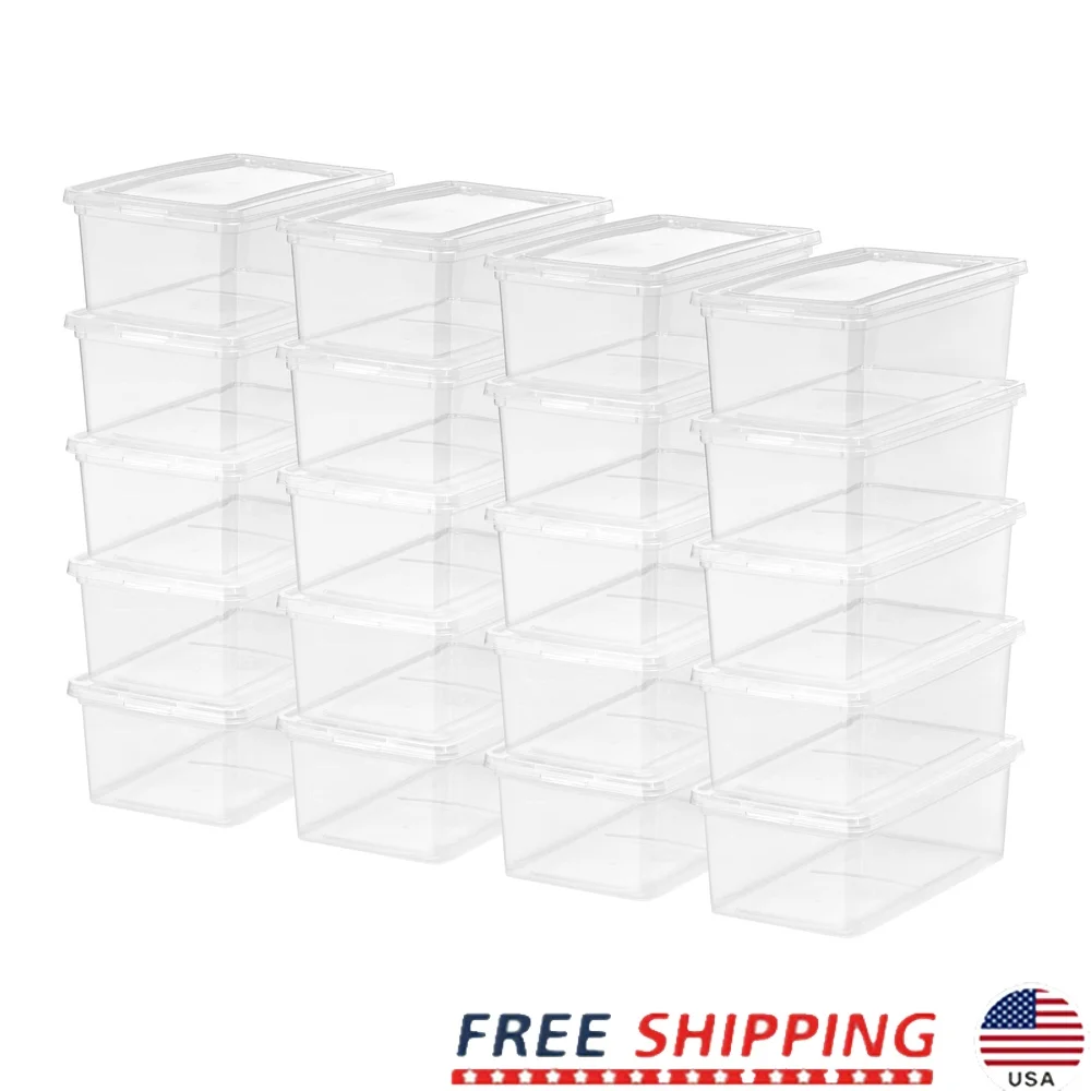 

5 Qt Plastic Storage Bins with Lids Stackable Totes 20 Pack Durable Organizing Containers Home Office Garage Classroom