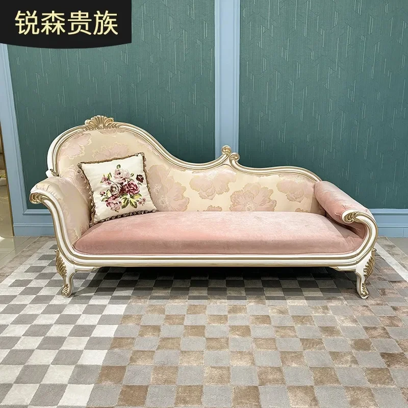 For French Fabric Princess Chair European Court Beauty Couch Neoclassical Embroidery Recliner Lazy Chair Bedroom End Pedal