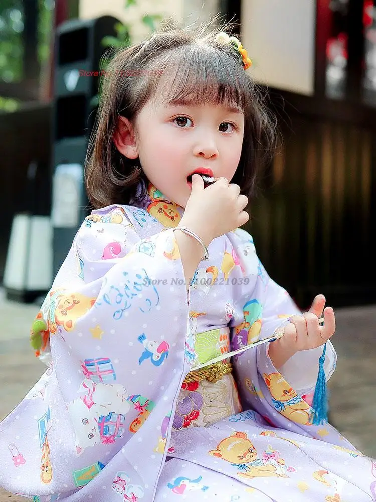 2025 children japanese kimono dress national flower print yukata bathrobe kimono clothing haori japan uniform cosplay costume