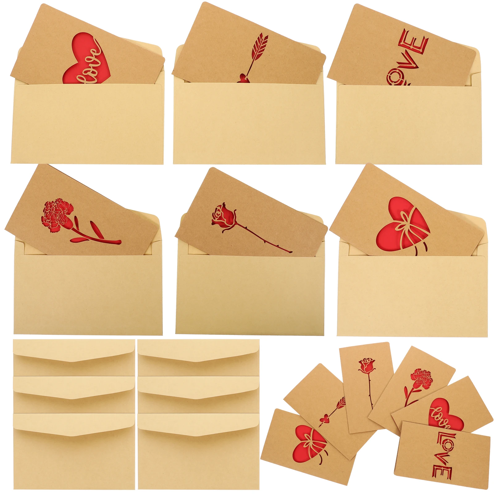 

12pcs Retro Love Greeting Cards Vintage Style Thickened Kraft Paper Festival Party Gift Card Crack Resistant Unique Design