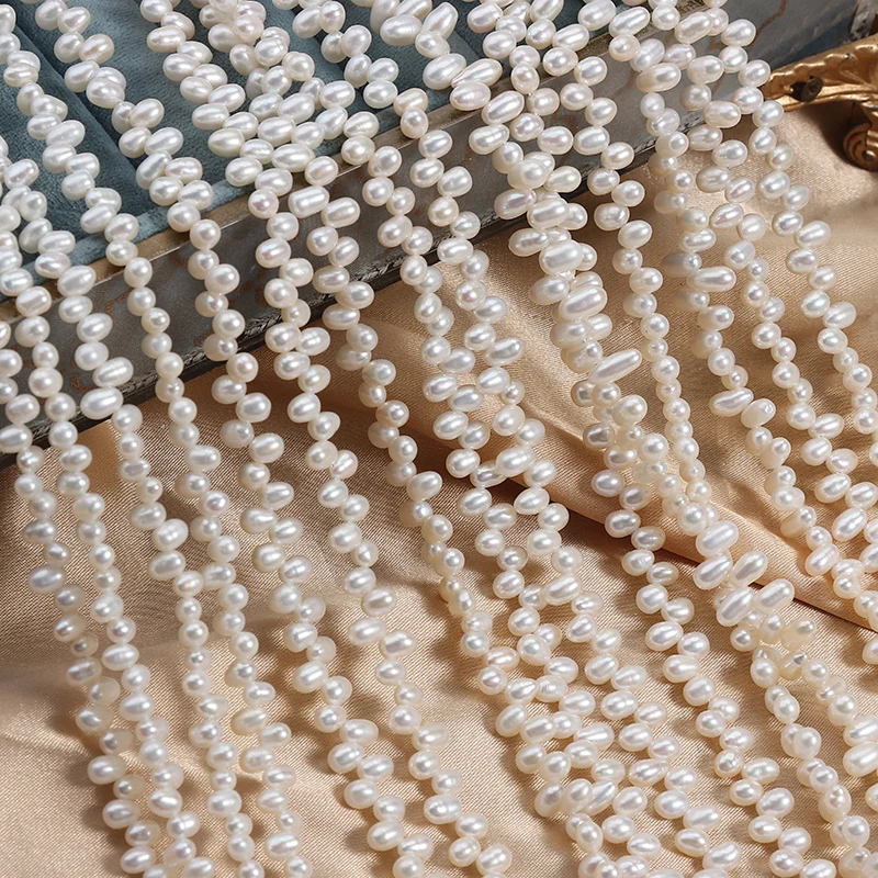 4mm Sanqi (Panax notoginseng) seedless freshwater rice beads, one strand measuring 37 cm long with approximately 115 beads.