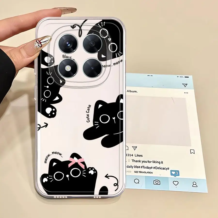 حافظة ناعمة شفافة لهاتف Xiaomi Poco X4 M3 X3 Pro X4 GT X5 X3 NFC Cute Little Black Cat #2