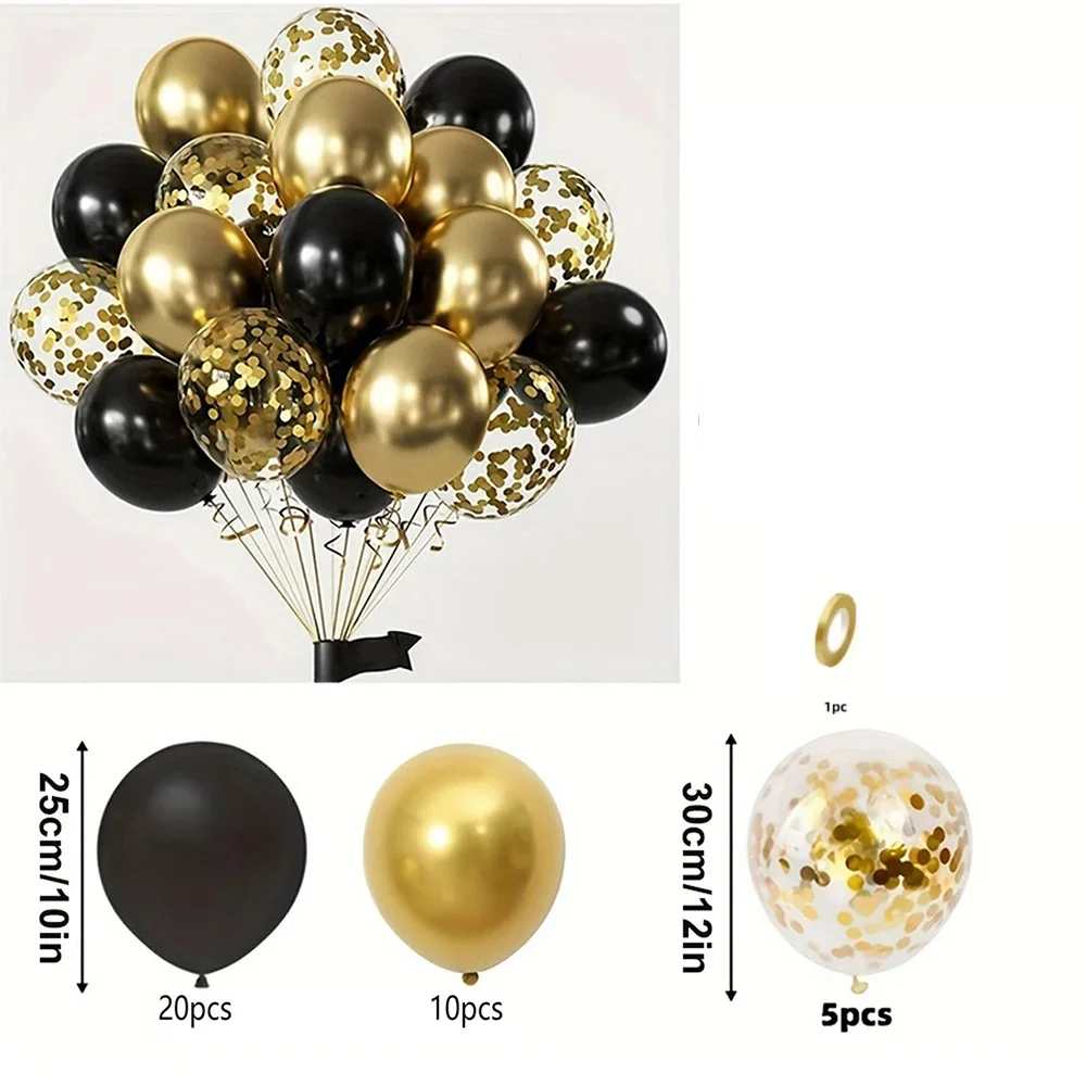 16 Stück schwarze metallische Paillettenballons für Geburtstag, Hochzeit, Abschlussfeier, Ballondekoration