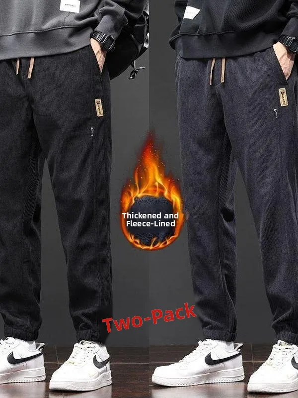 

Men's Corduroy Fce Lined Sweatpants Loose Fit Casual Long Trousers Autumn Trendy Sports Winter Comfortable Elastic Waist