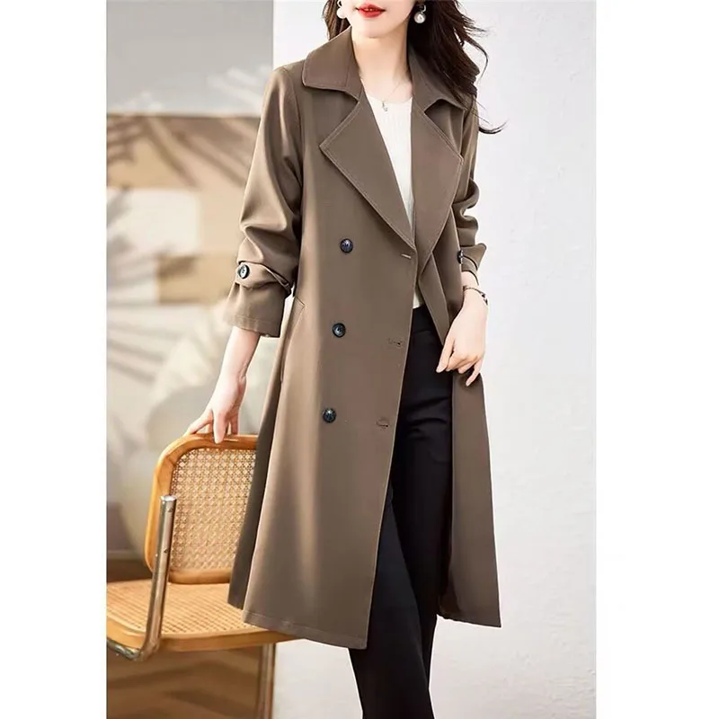 Ladies High-end Long Sleeves Lined Outwear Spring Woman Mid-length Windbreaker Jacket Korean Female Fashion Casual Trench Coat
