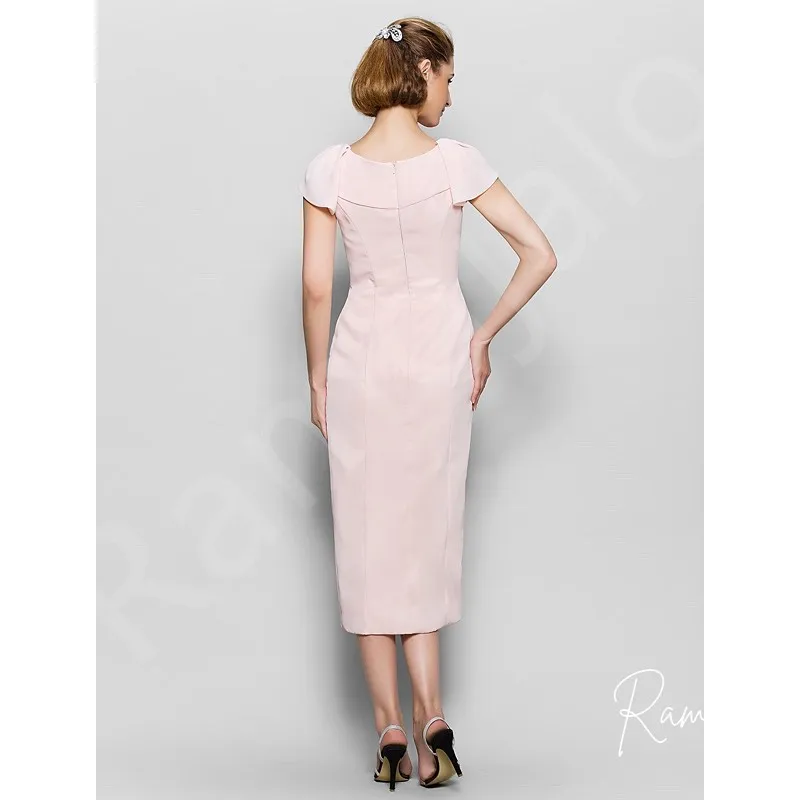 Customized Blush Pink Cap Sleeve Midi Dress with Elegant Collar Detail Simple Design Mother of the Bride or Groom Gown Wedding