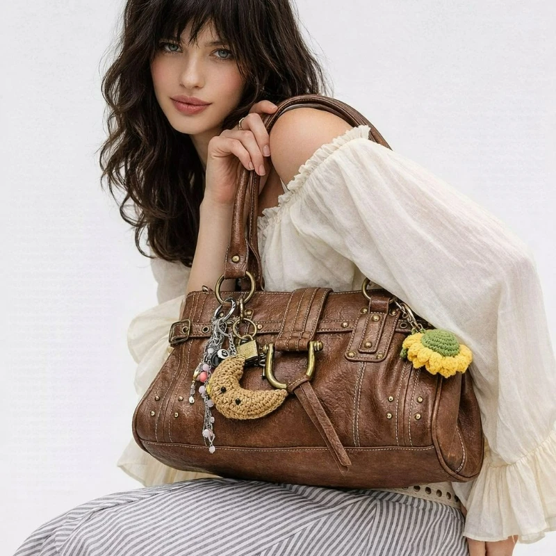 

2026 Fashion Design Snap-Button Shoulder Bag, Retro Style Buttoned Underarm Bag, Large Capacity Versatile Commuting Handbag