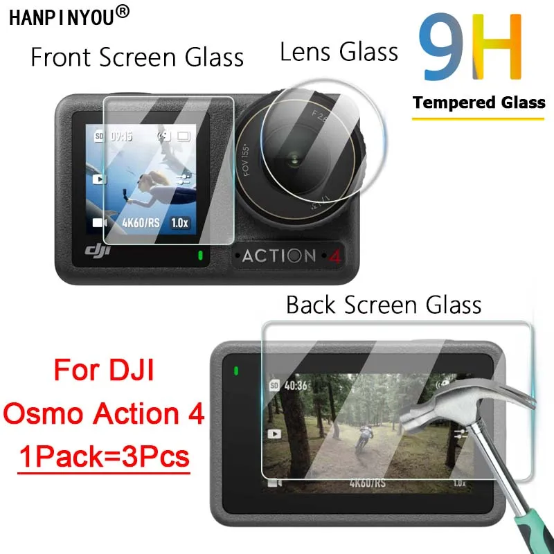 3in1 For DJI Osmo Action 4 3 Clear Ultra Slim Full Cover Camera Lens / LCD Screen 2.5D Tempered Glass Protector Front Back Film