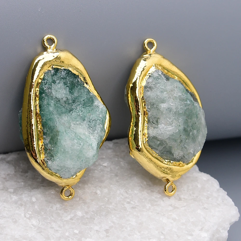 

APDGG 5 Pcs Natural Green Quartz Stone Rough Raw Gold Plated Connector Charms Pendant Jewelry DIY