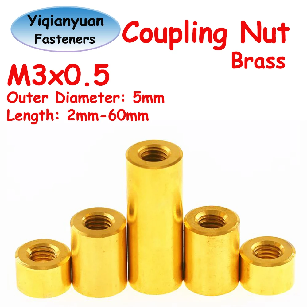 

Yiqianyuan M3xP0.5 Круглая латунная прокладка, удлиненные муфты, медные шпильки, диаметр = 5 мм, длина = от 2 мм до 60 мм