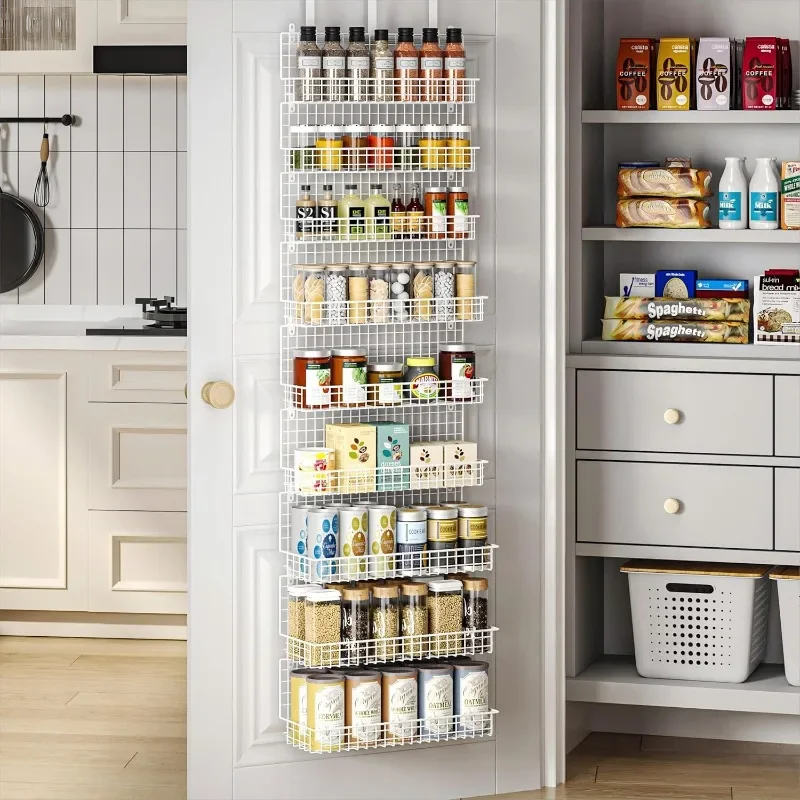 

JKsmart Spice Rack Organizer with Door Hooks, Wall Mount and Extra Large Capacity Food Storage - Stylish White Design,
