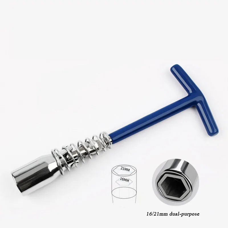 Automotive Spark Plug Removal Tool 16mm/21mm Dual-Purpose Wrench Socket Tool T Grip Handle Spanner Socket T Handle T Bar