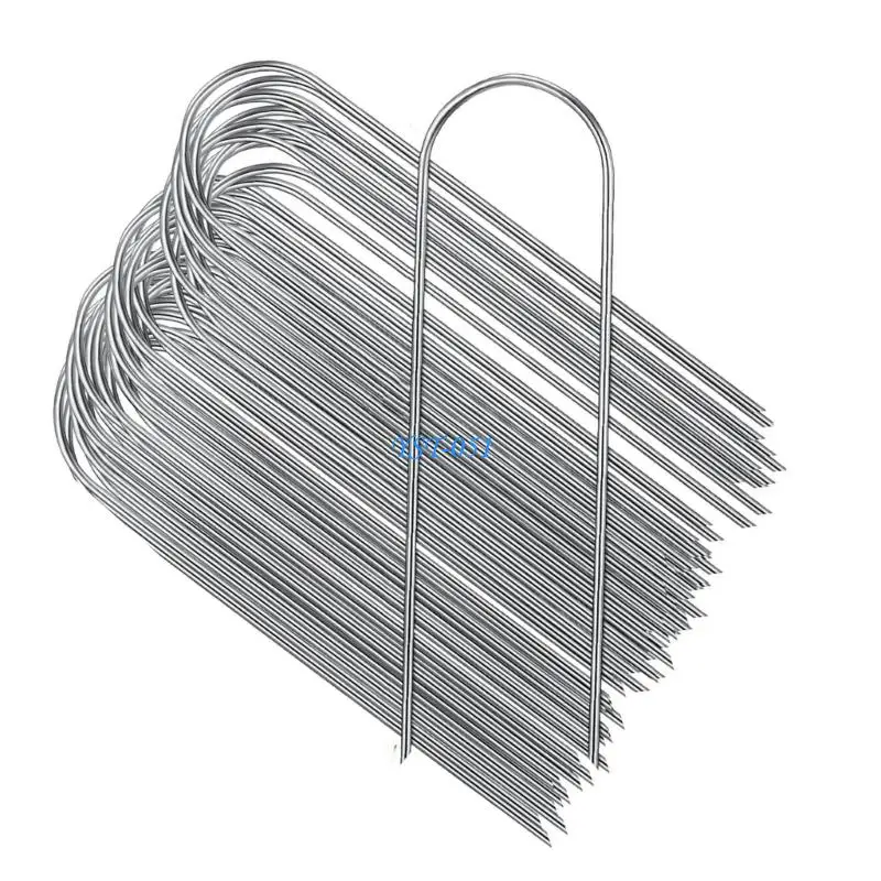 E15A 100PCS Heavy Duty U Shaped Landscape Fasteners Galvanized Steel Garden Pins For Irrigation System And Plant Barrier
