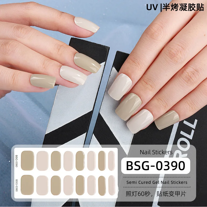 16 Strips Effen Kleur Semi-Uithardende UV-Gel Nagelstickers Waterdichte Langdurige Volledige Dekking Nagel Decals Uv Lamp Nodig