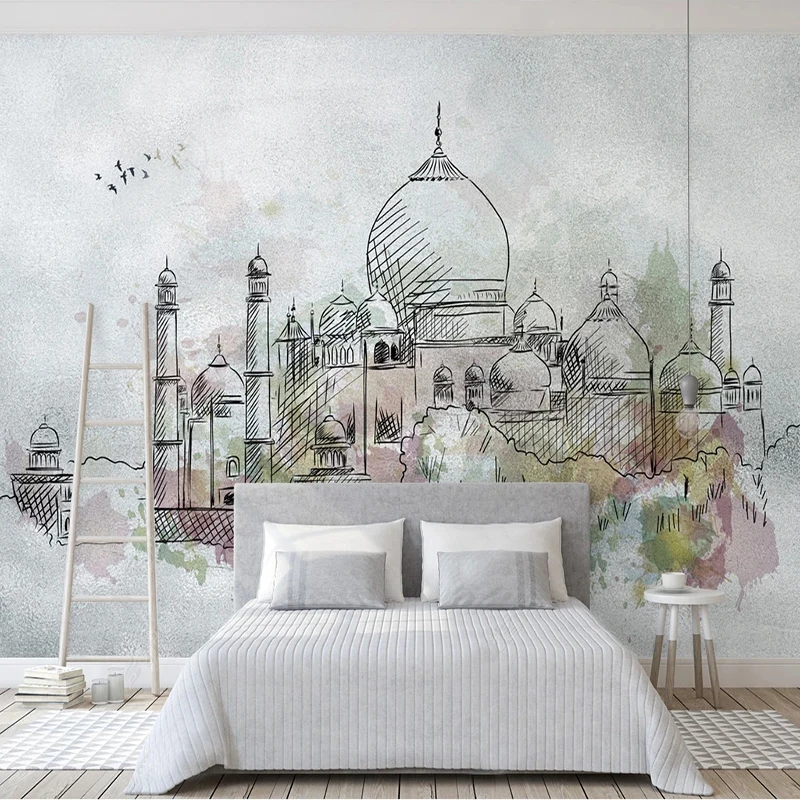 Custom 3D Photo Wallpaper Hand Painted Watercolor City Castle Mural Modern Bedroom Living Room TV Background Decor Wall Painting