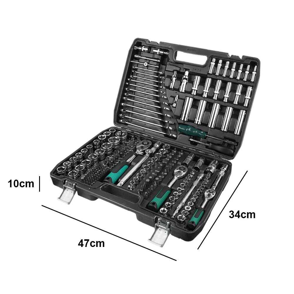 [EU Stock] 227pc Ratchet Wrench Set Auto repair Tool set 72-tooth ratchet wrench Chromium vanadium steel professional tool case