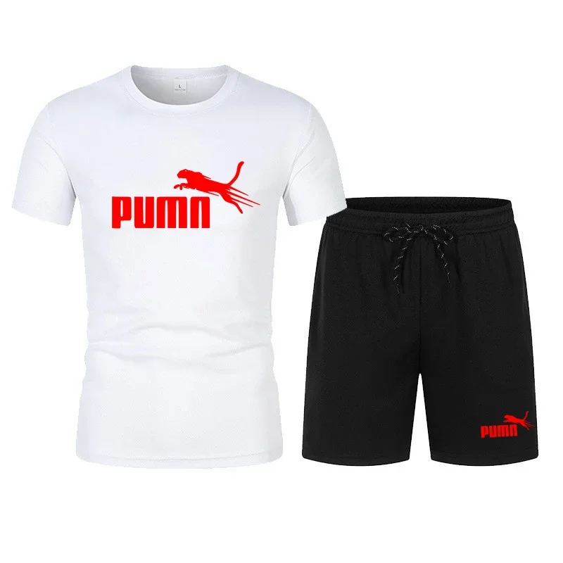 2025 zomer nieuwe korte mouwen ronde hals T-shirt + shorts 2 stuk heren ademend jogging casual sneldrogende sportkleding set