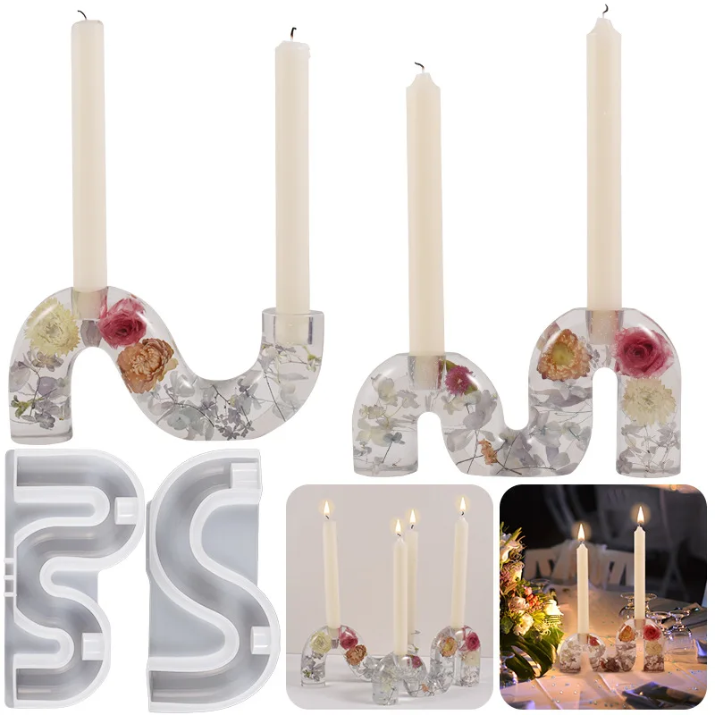 S/M/L/U-Shape Candle Holder Silicone Mold Crystal Mirror Epoxy Resin Mould DIY Cement Gypsum Arched Mould Candlestick Home Decor