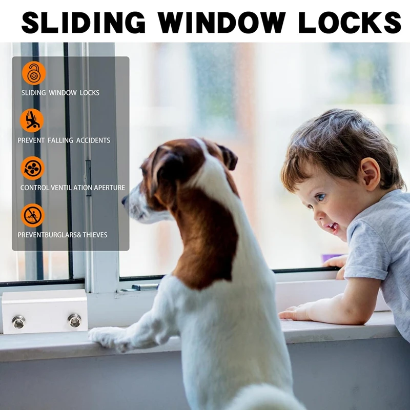 Window Lock (6 Sets) Safety Window Lock, For Vertical And Horizontal Sliding Window And Sliding Doors, Adjustable Lock