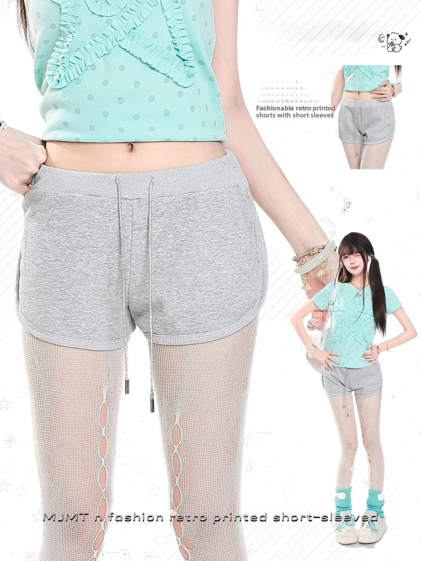 Casual Drawstring High Waist Short Pants Women's Summer Simple Grey Loose Slimming Skin-friendly Breathable Straight Leg Pants
