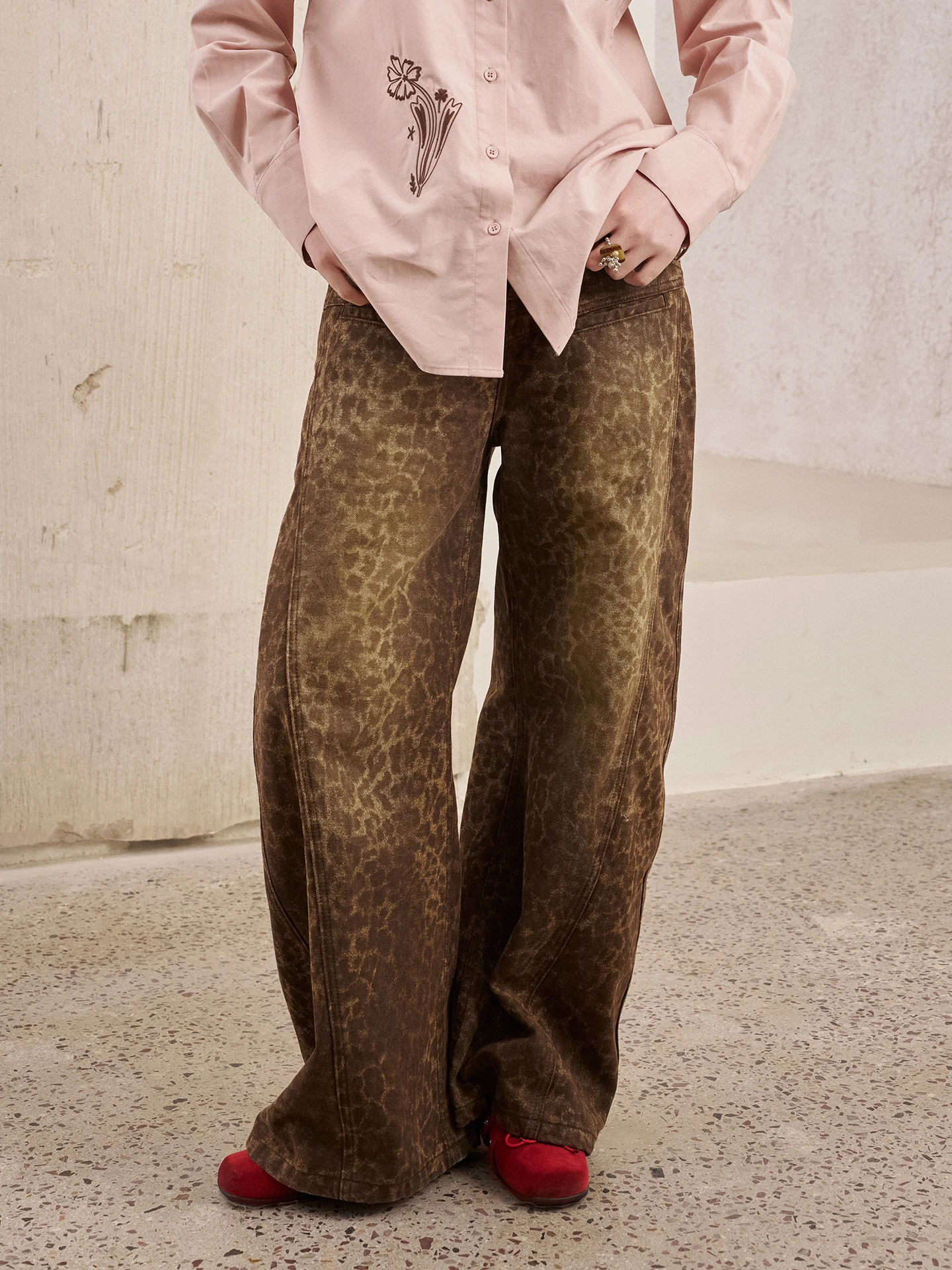 

Женские джинсы DIDDI MODA с высокой талией, широкими штанинами, леопардовым принтом и разрезами, свободного кроя, удобные, осенняя мода