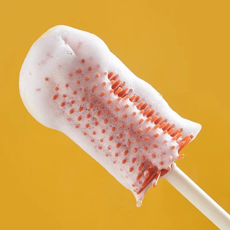 Spazzola per biberon in silicone per bambini Spazzola per pulizia con manico lungo Set di strumenti per la pulizia portatile con combinazione di stendibiancheria rotante a 360 gradi