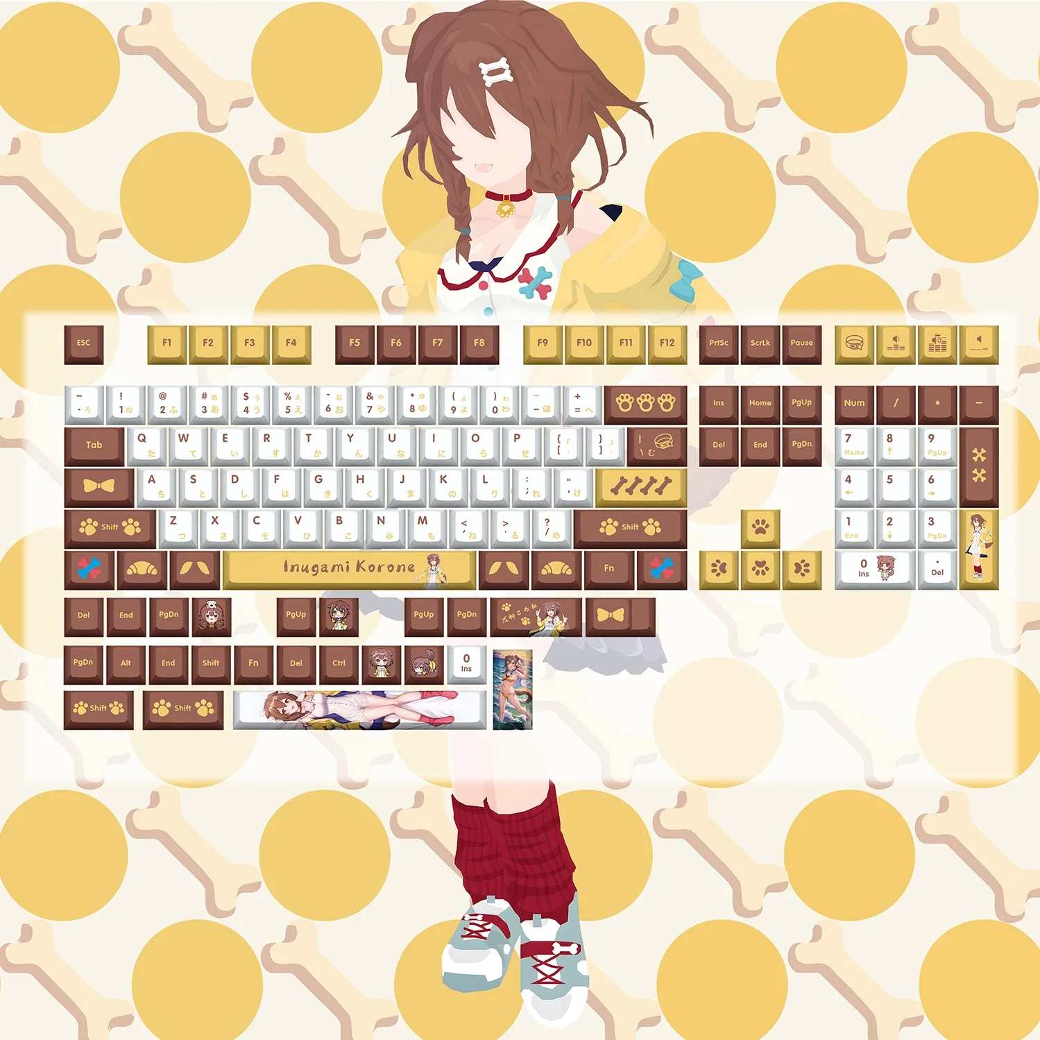 Anime Keycaps Inugami Korone 132 Keycaps Vtuber Hololive Key Cover PBT DYE SUB Cherry MX Switch Keycap for Mechanical Keyboard