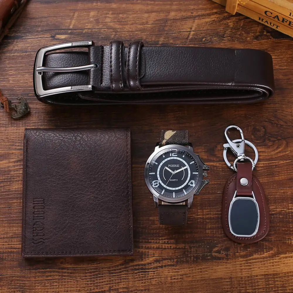 Fashion Creative Boutique Gift Set Beautifully Packaged Watch Leather Belt Wallet Keychain 4pcs/set Gifts for Men Drop Shipping