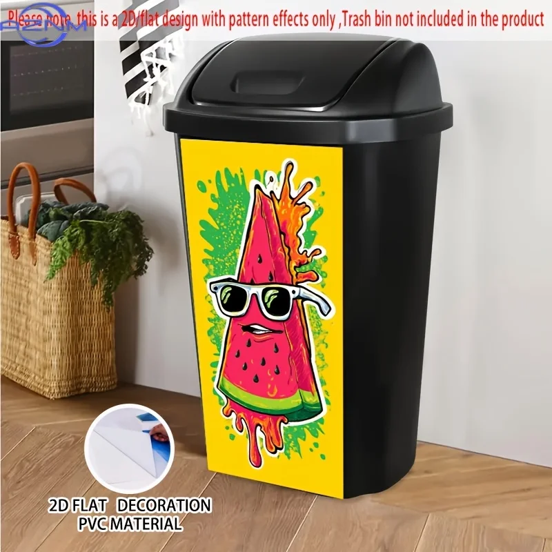 1pc 2D/FLAT,Self-Adhesive Dustbin Stickers,.01xcm,Cool watermelon with Fashion Glasses and splash background,fresh and funny d