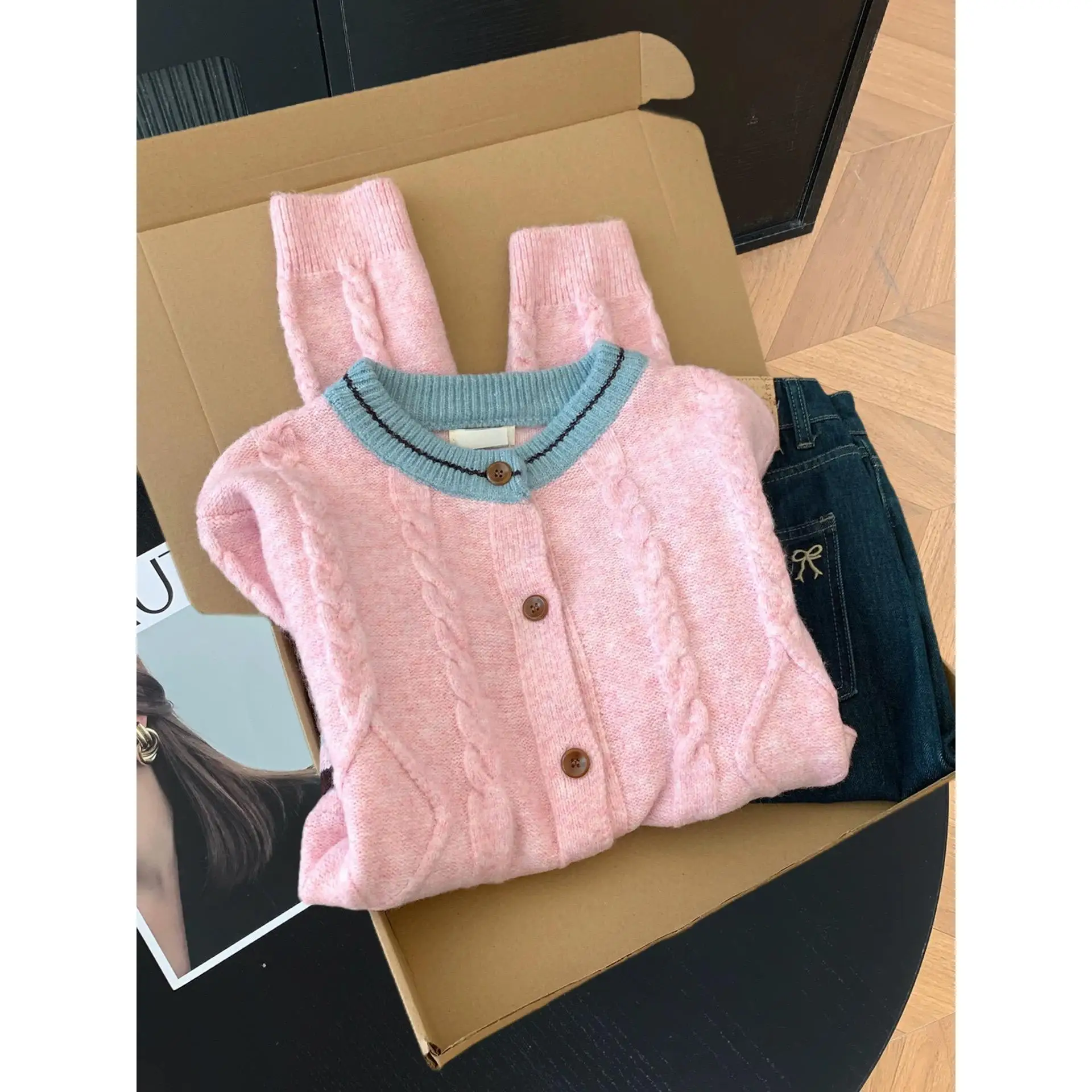 

Pink Knitted Open Cardigan Women's Soft Cozy Design Sensation Slimming Top Faionable Ele Gentle Sle
