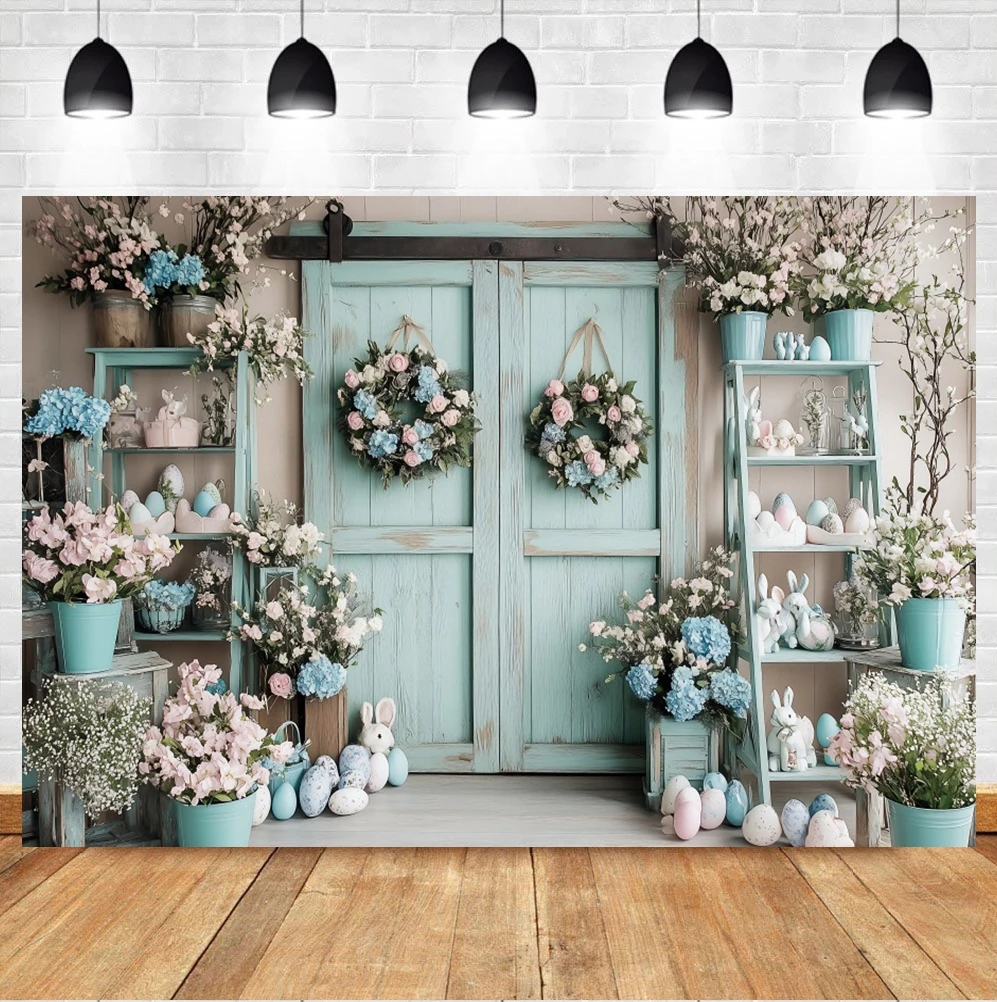 イースター春背景写真卵ウサギ花ケーキスマッシュフラワーキッズホリデーパーティーポートレート装飾写真背景小道具