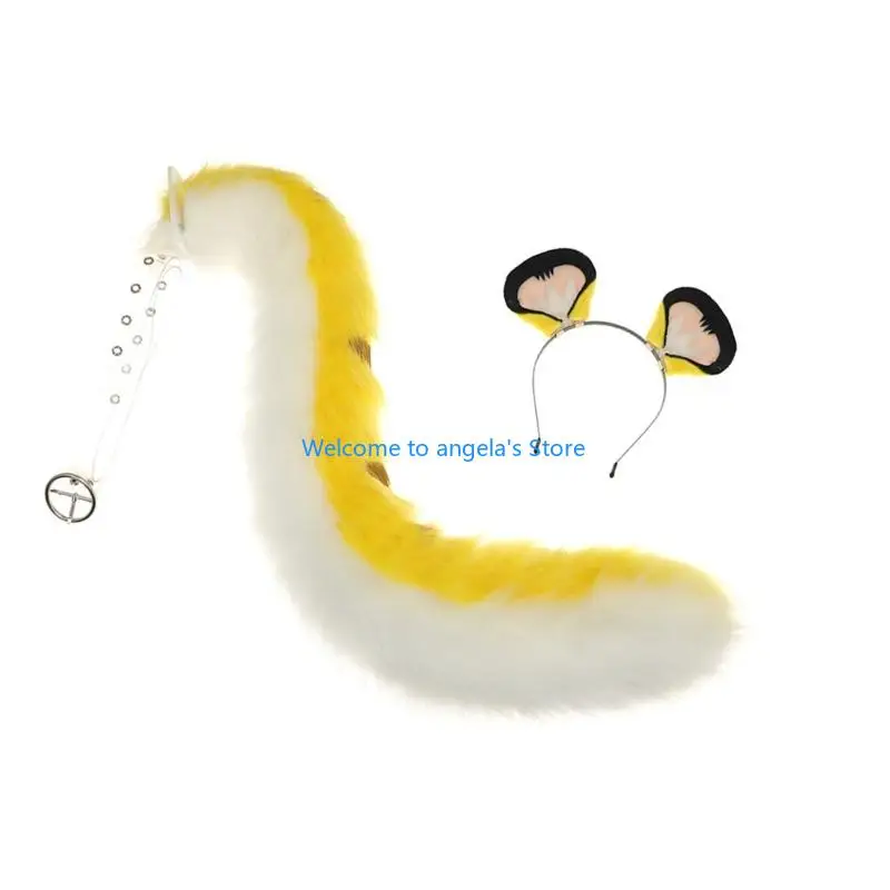 

X4YC Tigers Ear and Tail Faux Furs Foxes Wolf Ear Headband with Tail Halloween Christmas Cosplay Party Costume Accessories