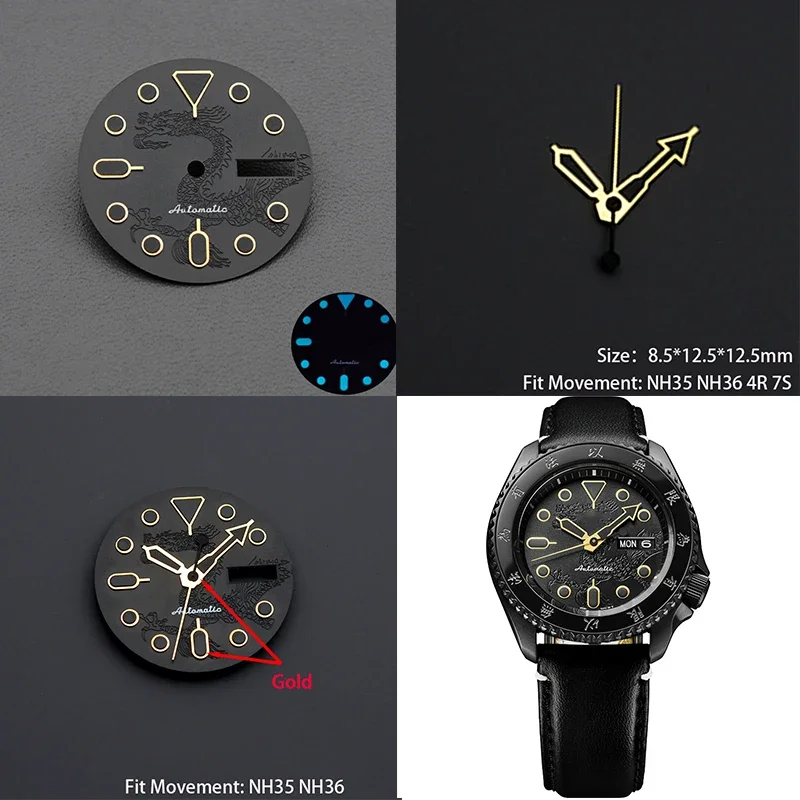 28.5mm Men's Watch Dial Fit  SKX007 SKX009 6105 SRPD Tuna Monster Turtle Watch Case  For  Japan 7s26 NH35 NH36 Movement Watch