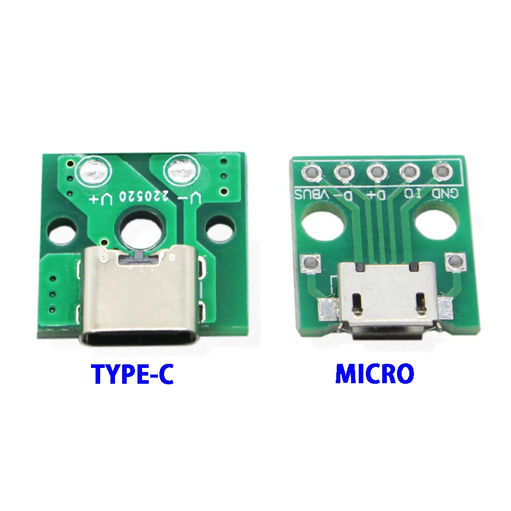 Adaptador MICRO USB a DIP de TYPE-C, conector hembra tipo B, convertidor PCB, placa de pruebas, placa de interruptor de USB-01, asiento madre SMT con cable