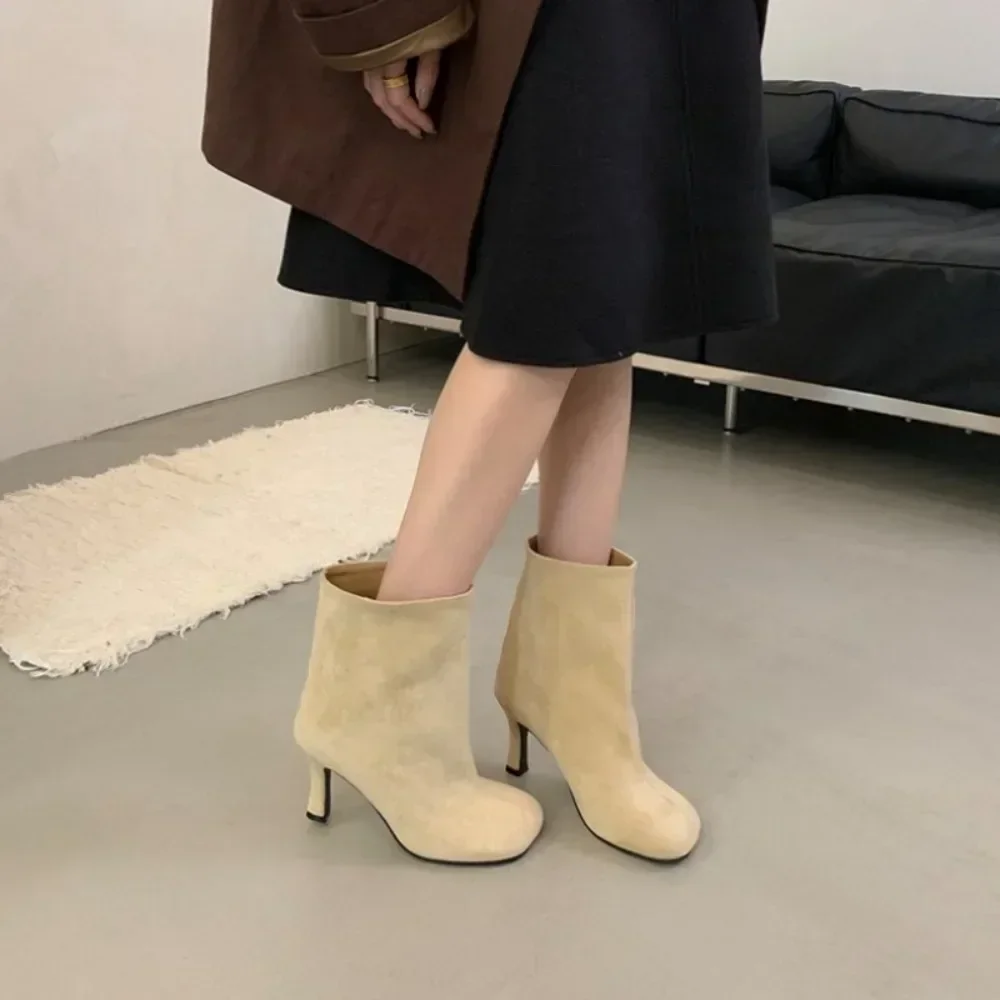 Short Boots Women Street Style Round Toe Knee-High Women Boots Punk Thin High Heels Shoes Female Long Booties Zapatos De Mujer