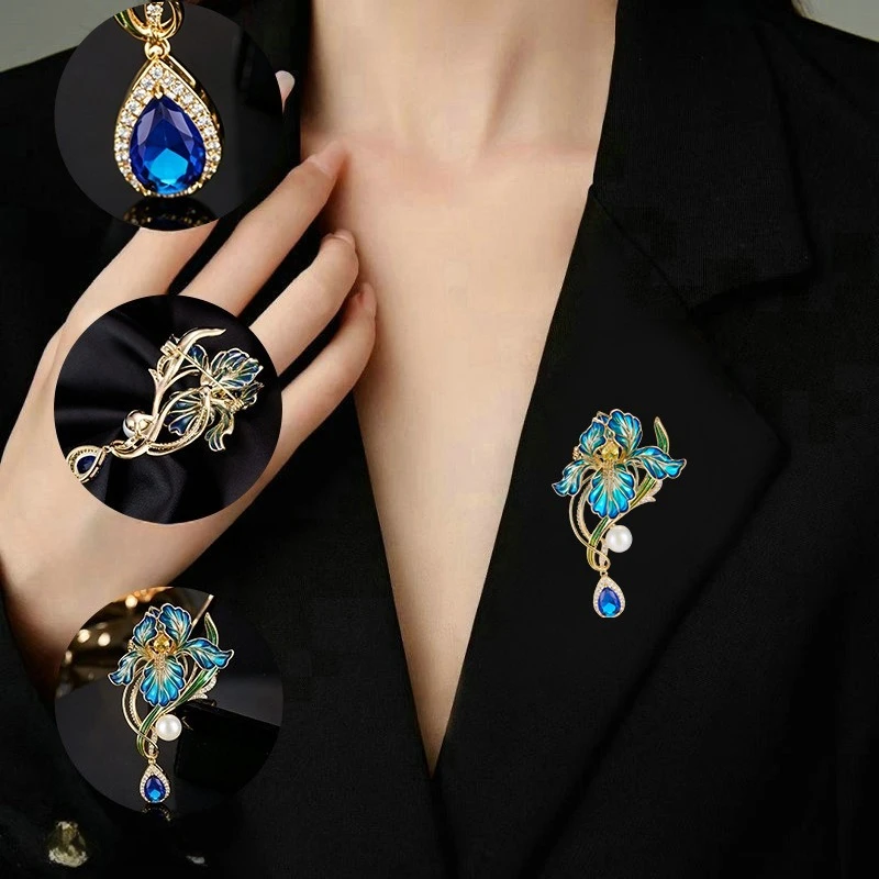 Pretty Flower Brooch for Women Oil-Dipped Freshwater Pearl Iris Lapel Pin Wedding Engagement Party Jewelry Dress Decoration