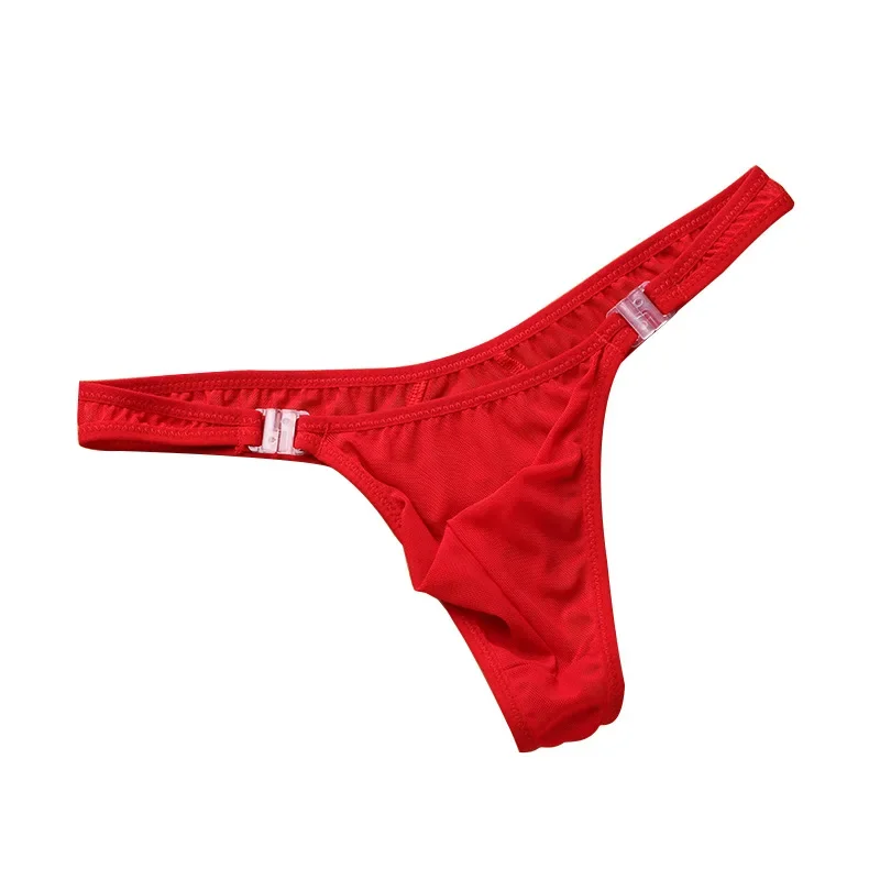Sheer Mesh T-Back Thong for Men with Detachable Buckle Sissy Sexy See-Through Underwear Gays U Convex Pouch Quick Dry Underpants