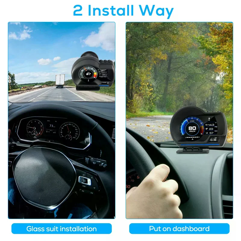 

Универсальный HUD P6 с двойной системой OBD2 и GPS для автомобиля - многофункциональный прибор с проекционным дисплеем, спидометром и датчиком температуры воды