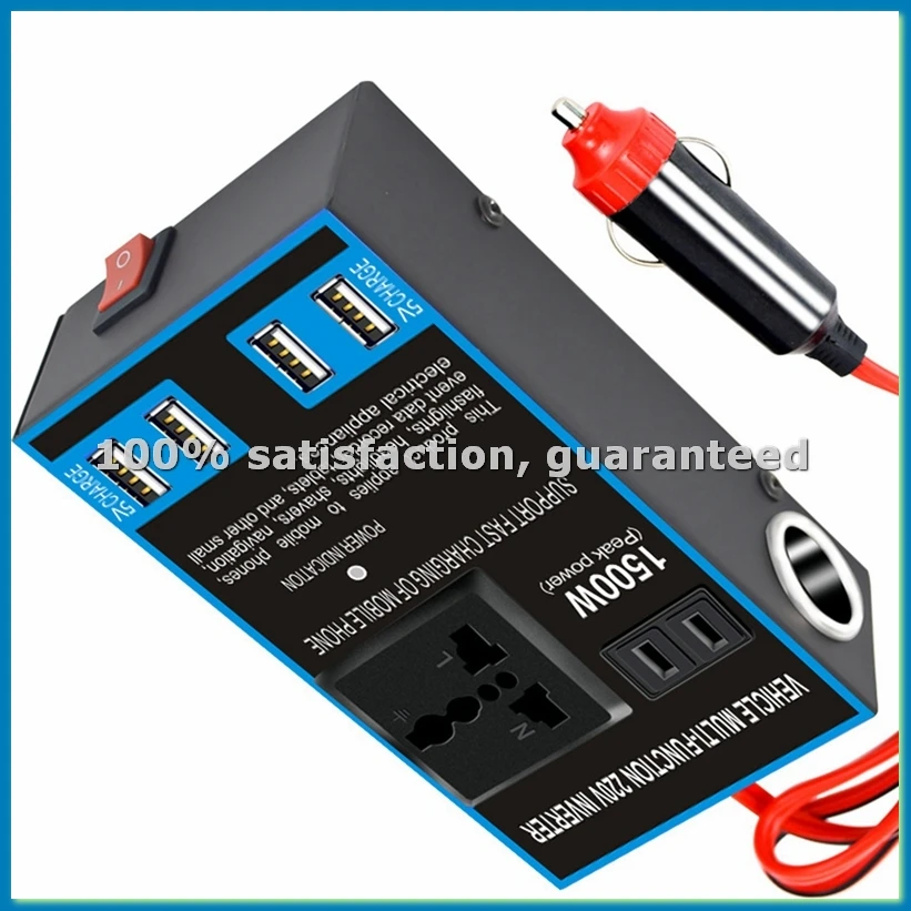 DC 12V/24V to AC 110V/220V Quick Charging Car Inverter Cigar Lighter Socket USB Chargers AC Sockets Power Adapter-A22U