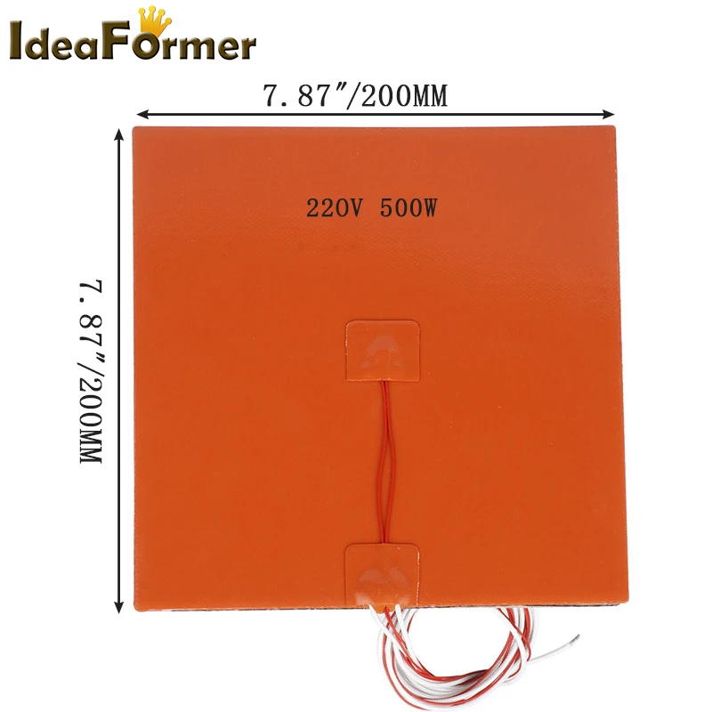 200x200mm 220V 500W Silicone Rubber Heater Heating Pad Mat Thermistor 100K 3950 Electric Heater Plate For 3D Printer Heated Bed