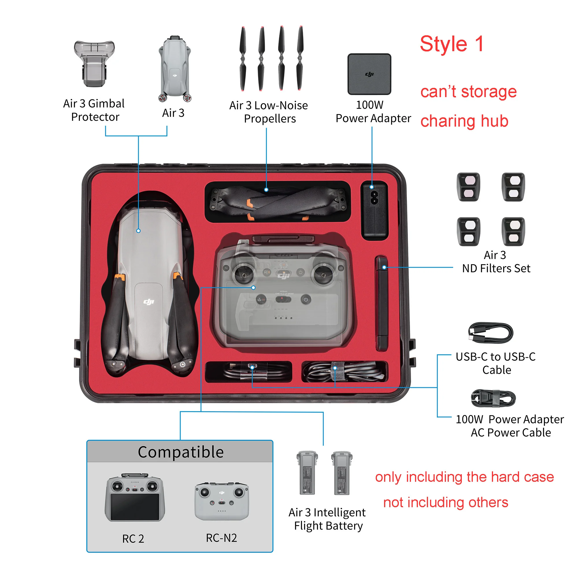 Hard Case W Belt for DJI Air 3 Fly More Combo Drone Acccessoires Portable Waterproof Cases for DJI RC 2/RC N2 Controller