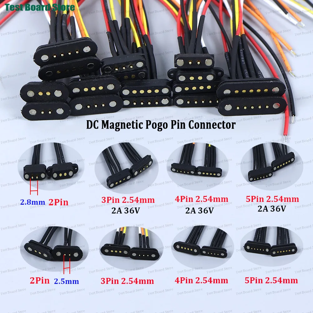 1/2/5Pair 2A 36V DC Magnetic Pogo Pin Connector 2 3 4 5Pin Spring Loaded 2.8mm 2.54MM Male Female DC Power Socket Connector
