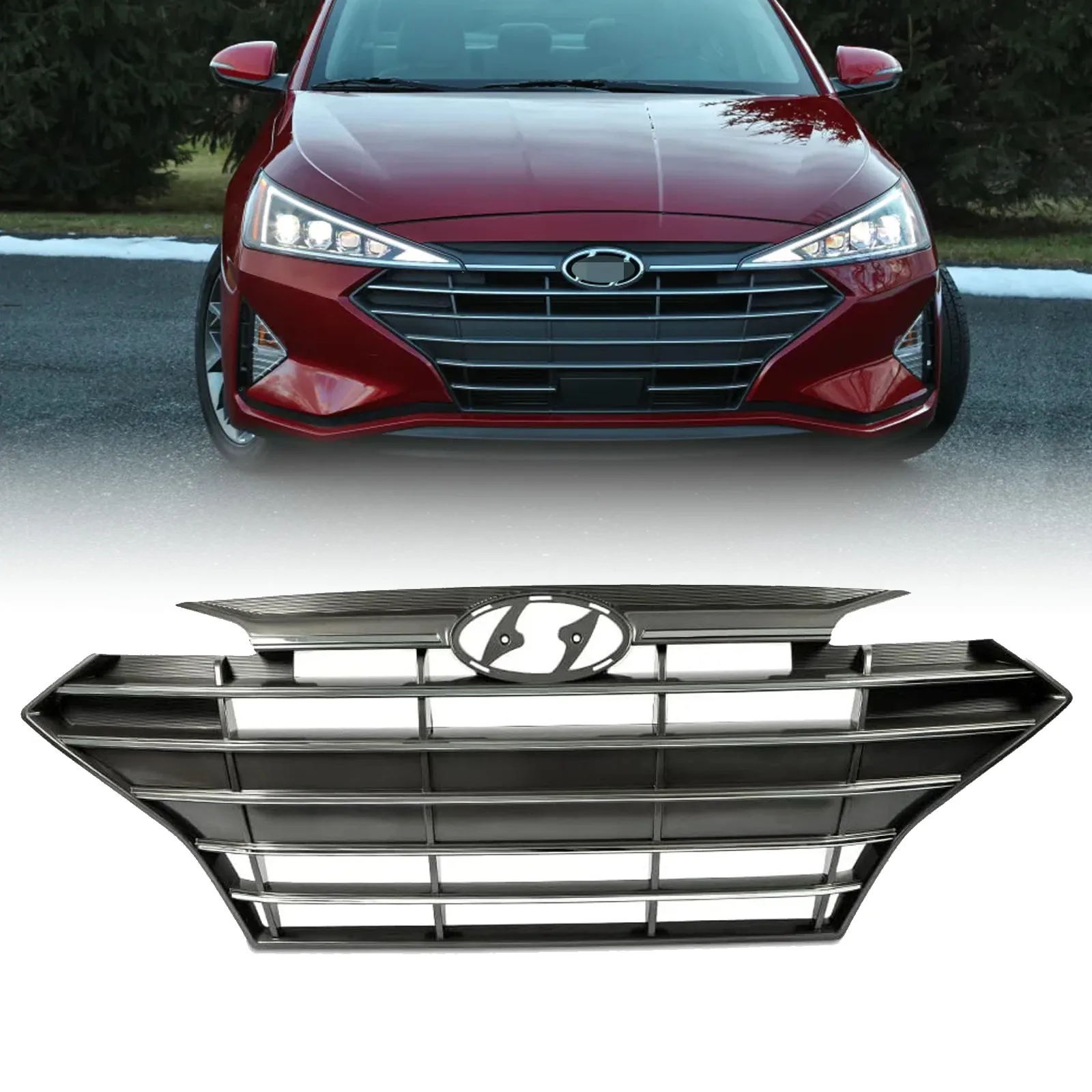 

Для Hyundai Elantra 2019-2020: Верхняя передняя решетка бампера, хромированная накладка, 86350F3510