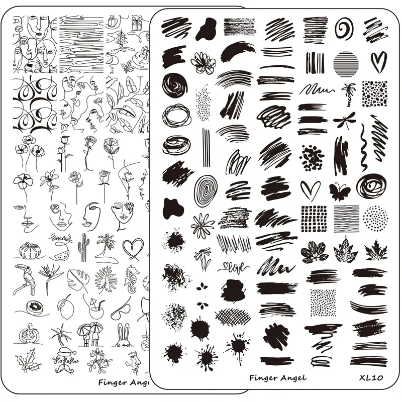 Graffiti Lines Leaves Flower Face Image Printing Stencil 9.5*14.5CM Big Size Nails Stamp Templates Nail Stamping Plates