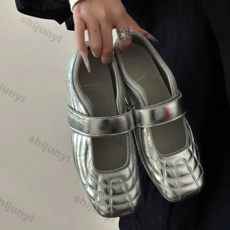 

Новинка 2024 года, дышащие балетки с квадратным носком, женские удобные повседневные туфли на плоской подошве, модные легкие туфли Мэри Джейн высокого качества