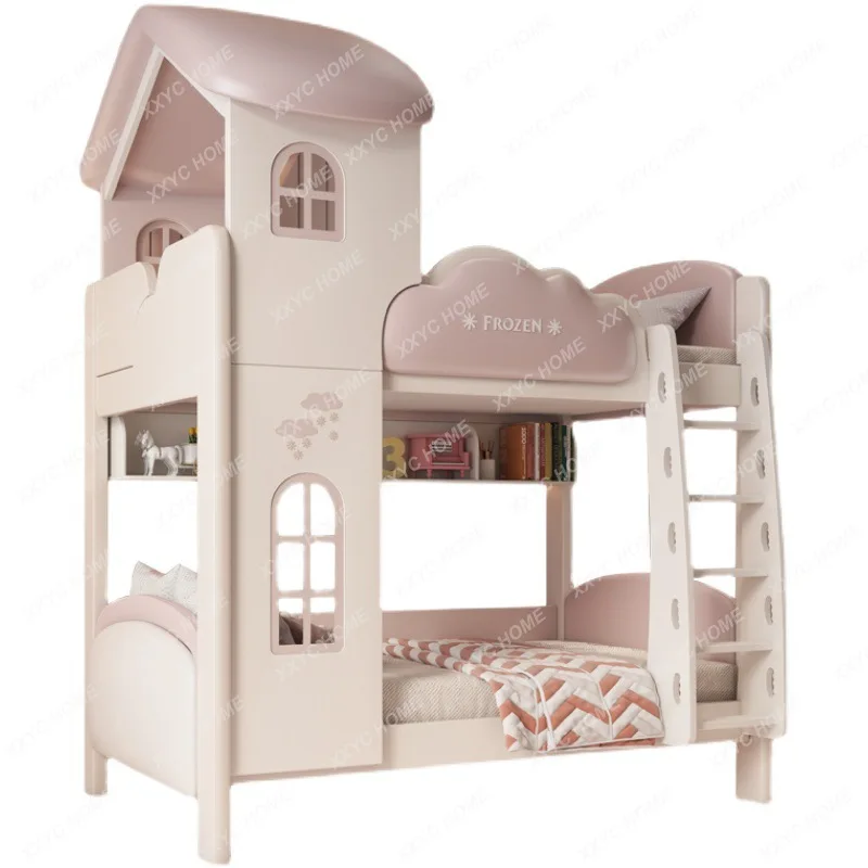 Children's Bed up and down Width Bunk Bed Two-Layer Girl Princess Bed Bunk Bed Small Apartment Leather Bed Height-Adjustable