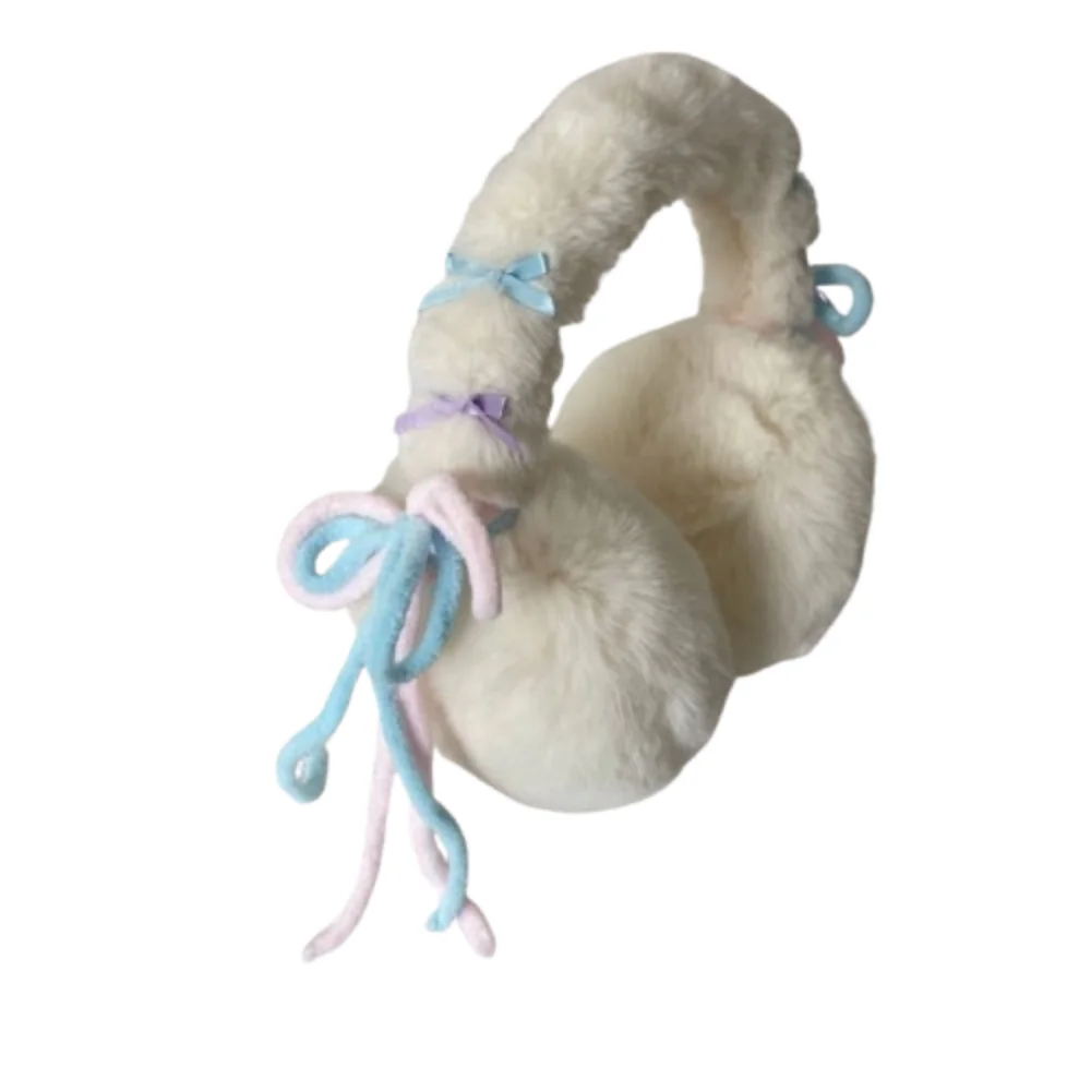 

Sweet Earflap Bowknot Earmuffs Faux Rabbit Fur Y2k Winter Ear Warmer Thicken Soft Plush Ear Cover Cold Weather
