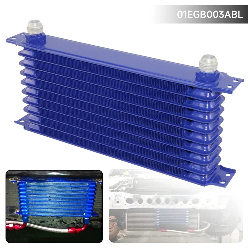 

Aluminum Universal AN10 Transmission TRUST Style Oil Cooler 10 Row 262MM 7/8"-14 UNF Engine Blue/Black