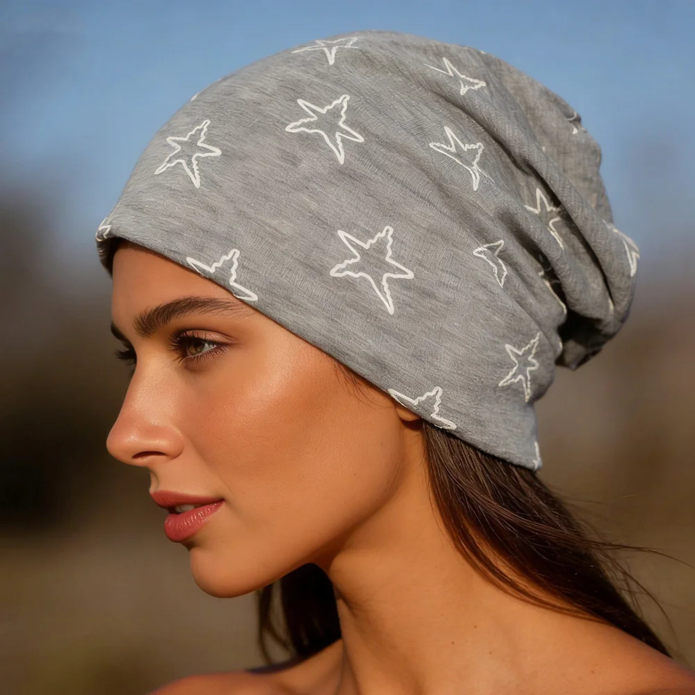 Women Beanies Stars Design Men Adult Autumn Winter Soft Hats Girl Thin Boy Ladies Chemo Loss Hair Alopecia Feminino Cap HT070