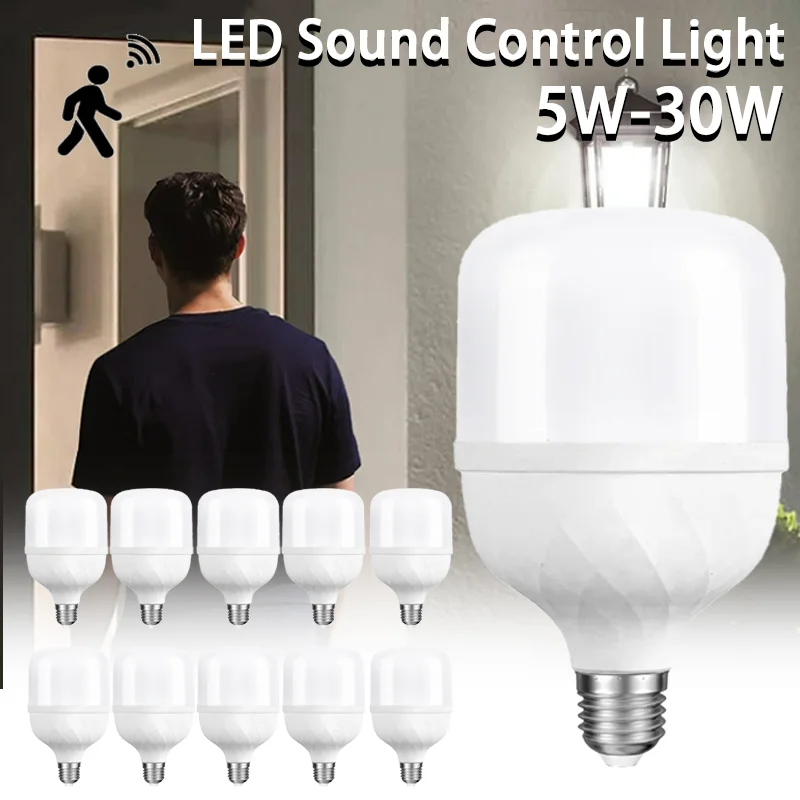 

10PCS LED Sound Sensor Lamp Voice Contorl Lamp Corridor Lighting Tool Induction Light Bulb AC E27 Cold White Motion Sensor Light